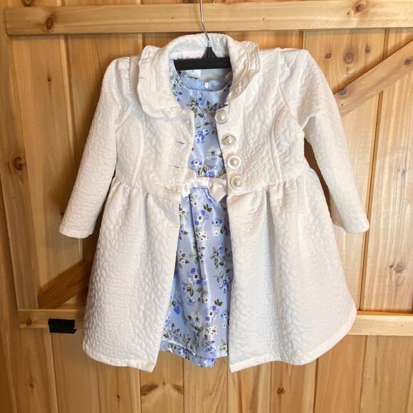 Little Lass Blue Floral Dress Girls Size 2T with White Jacket - Picture 1 of 10